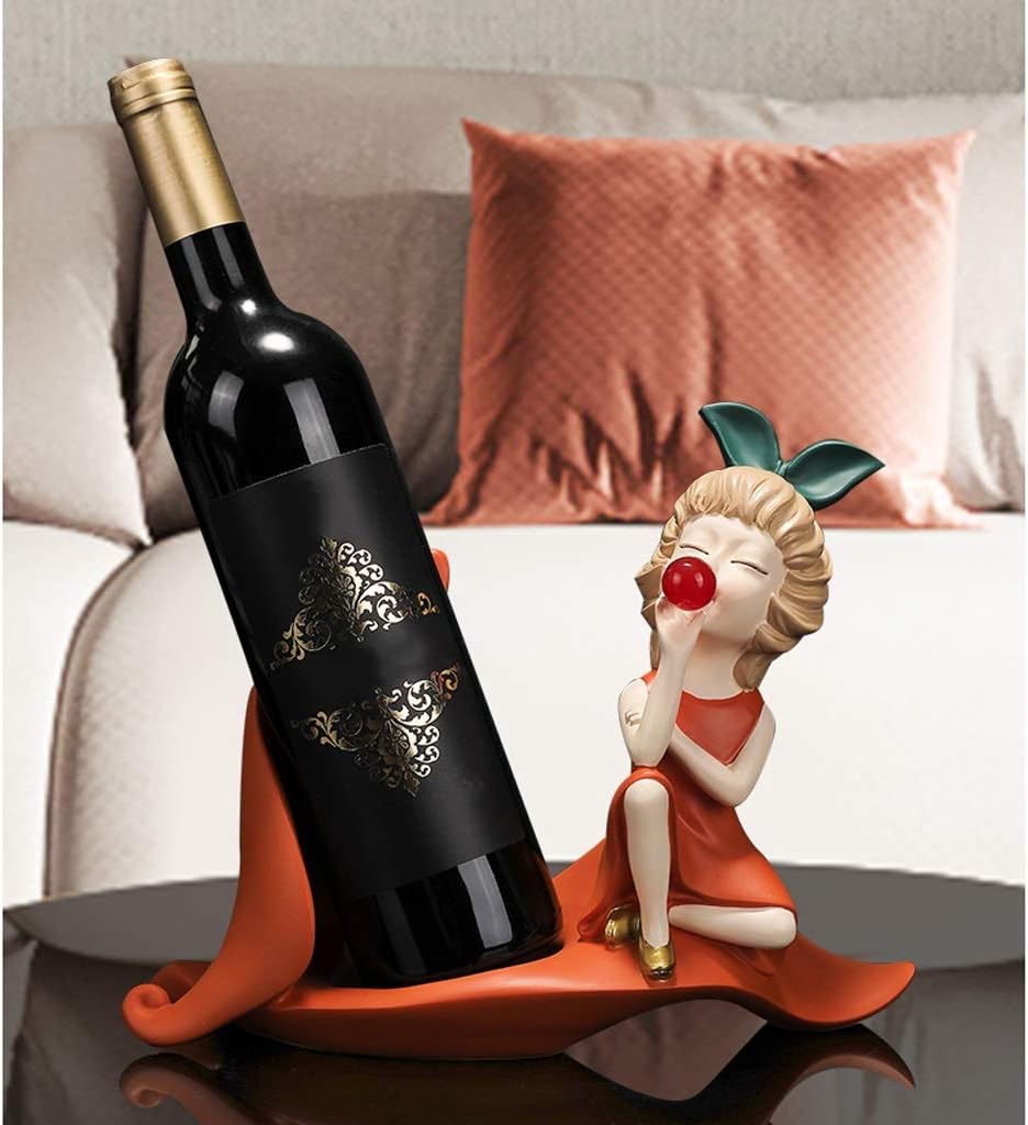 Wine Holder for Wine Storage Little Girl Wine Bottle Holder Statue with Decorative Tabletop Wine Rack Display Stand for Home Bar Decorations Resin Gift Wine Racks Countertop (Color : A)