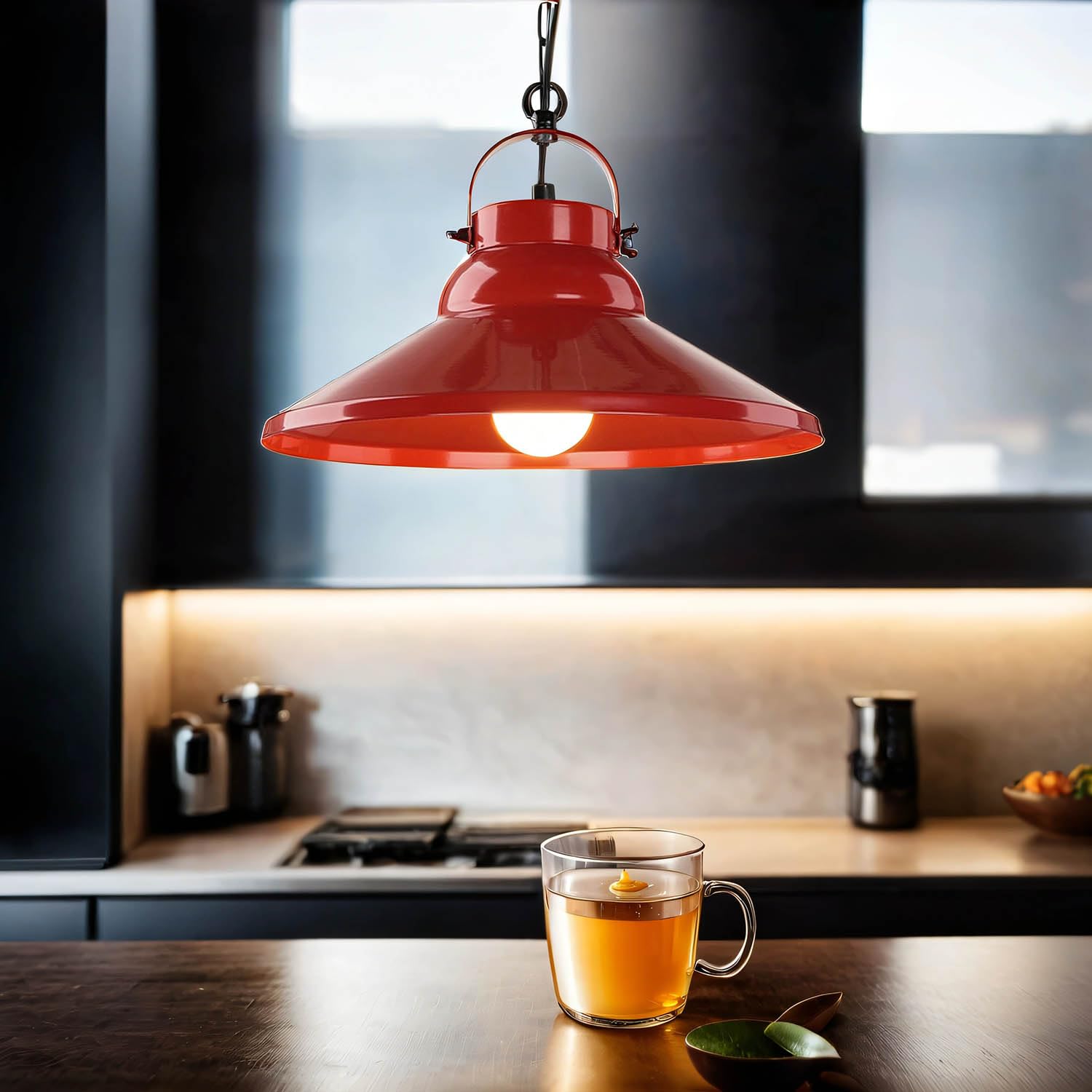 Licht-Erlebnisse Hängelampe Metall Rot Schwarz Küche Wohnzimmer Ø31 cm E27 max. 60 Watt knallig Modern Industrial Esstisch Pendelleuchte IRON