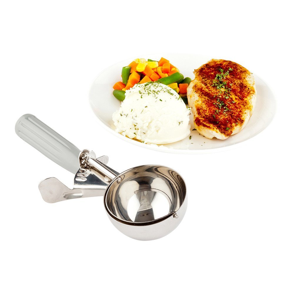 Restaurantware 4 Ounce Portion Scoop, 1 Trigger Release Stainless Steel Cookie Scoop - With Gray Handle, Stainless Steel Disher, For Portion Control, Cookie Dough, Cupcake Batter, Or Ice Cream