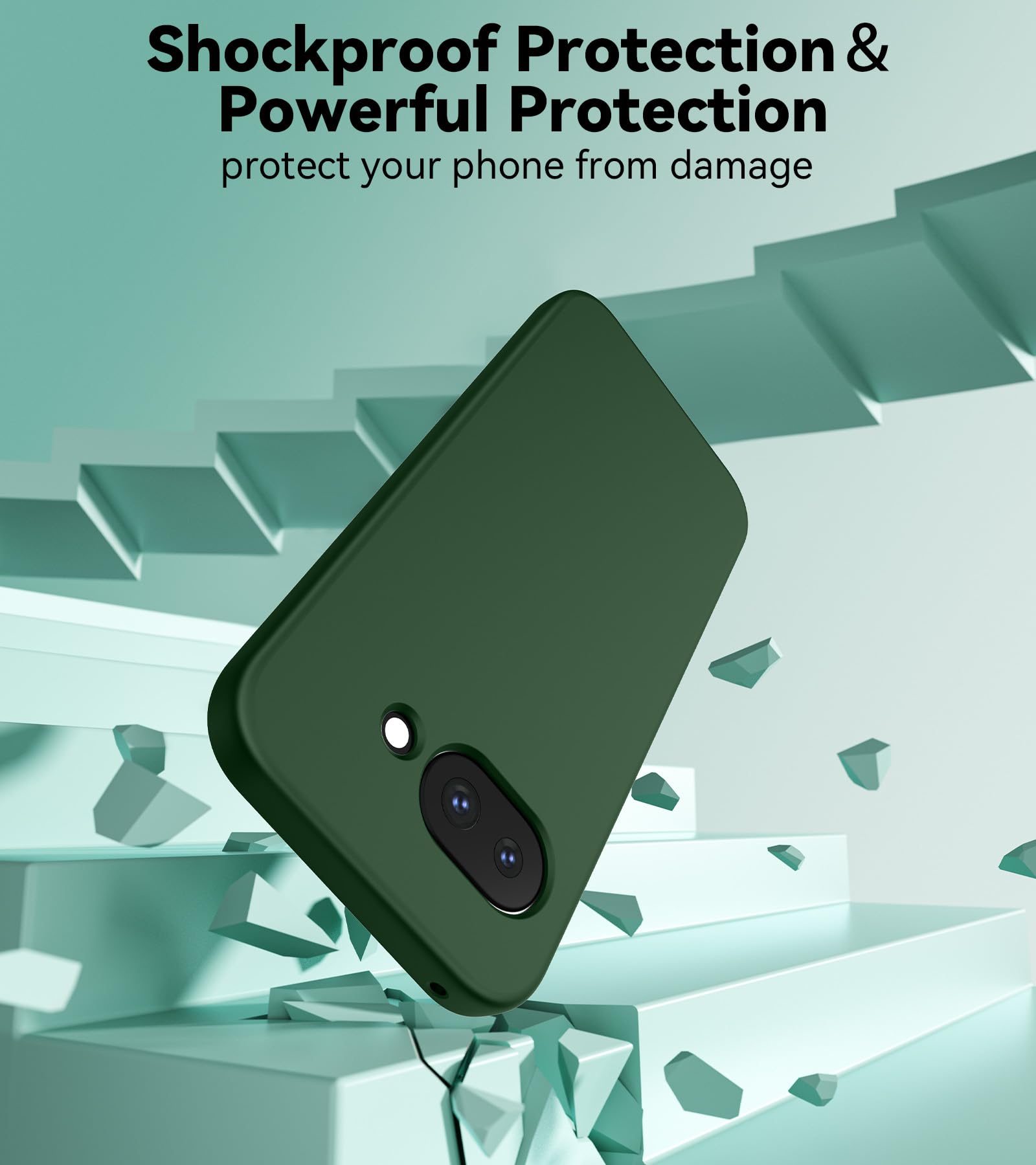 FLLAO Cover Compatibile con Google Pixel 9A 5G con 2 Pellicola Vetro Temperato, Custodia Ultra Sottile Silicone TPU Morbido Case Protettivo Verde