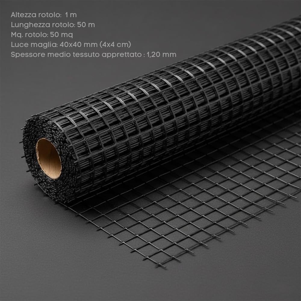 FORTUNATO Rete in Fibra di Vetro per Rinforzo Massetti e Intonaci, 40x40mm, 160g/m², 1 Rotolo da 1x50m, Trattamento Antialcalino, per Pavimenti e Pareti