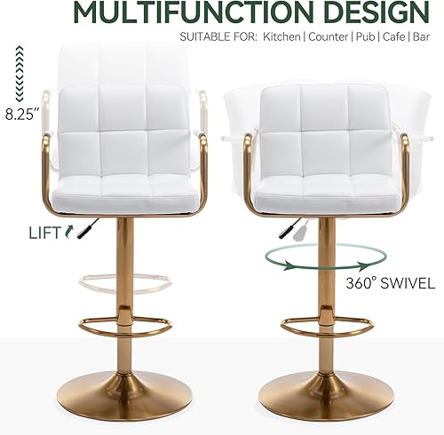 Miniatura 3 de Vogue Furniture Direct Moderno taburete de bar cuadrado de piel sintética, taburete de bar giratorio ajustable con respaldo y brazos, silla de