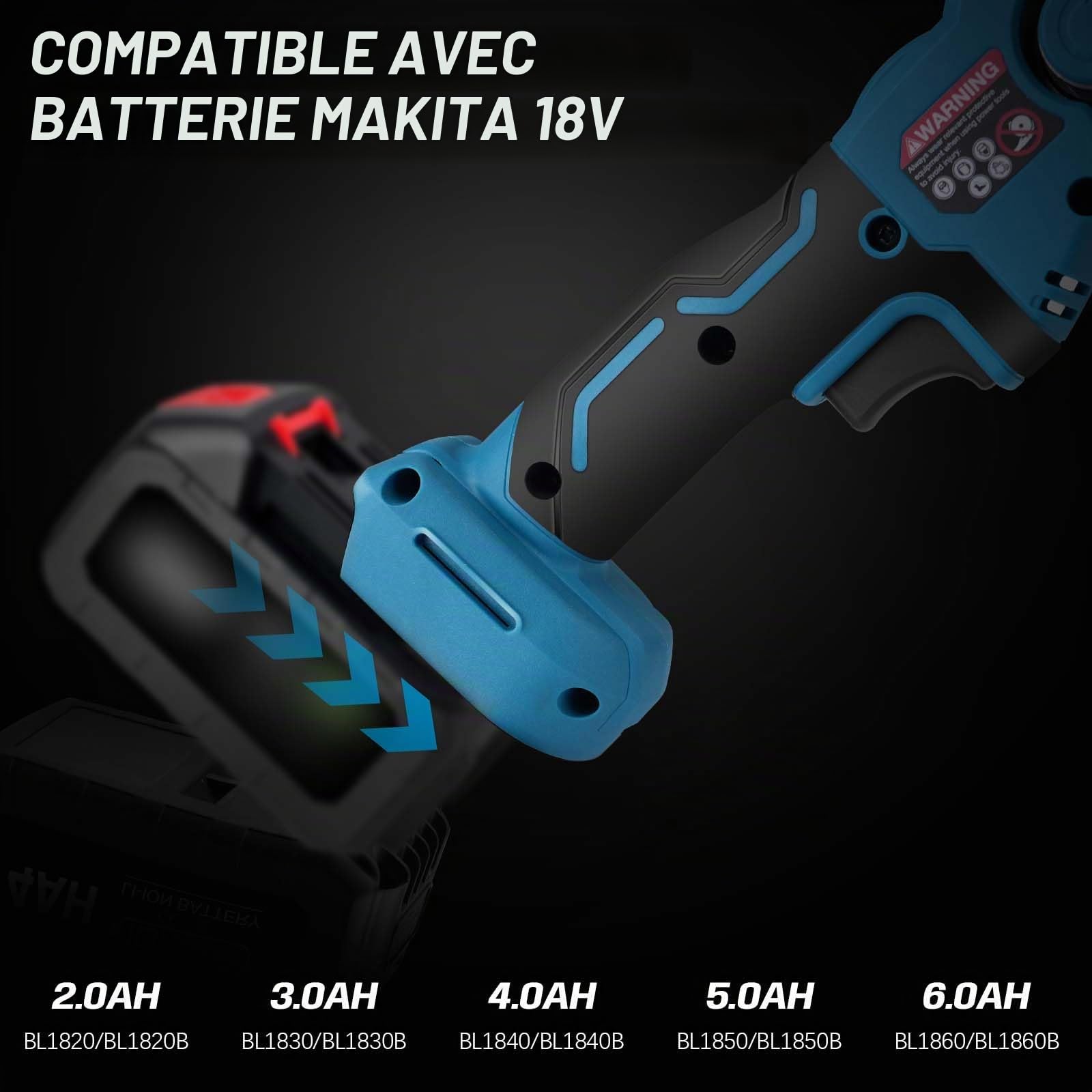Ponceuse à Bande sans fil avec bras de ponçage de 9 mm et 13 mm | Ponceuse de Détail sans balais compatible avec Makita 18V, 6 vitesses, avec 16 bandes abrasives (40/60/80/120#) pour bois