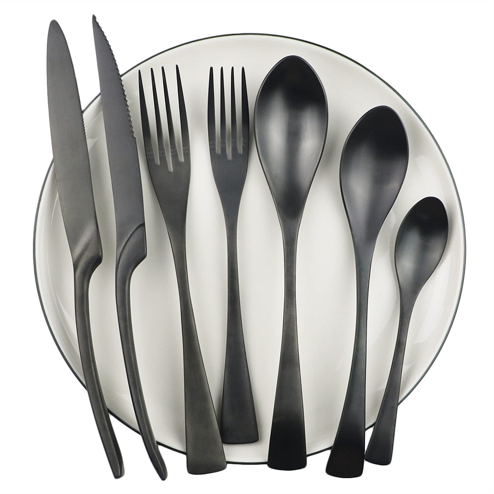 Geschirr schwarz Besteck Set Matte Steak Messer Gabel Kaffee Löffel Besteck Set Edelstahl Küche Geschirr Set essgeschirr (Color : 7Pcs)