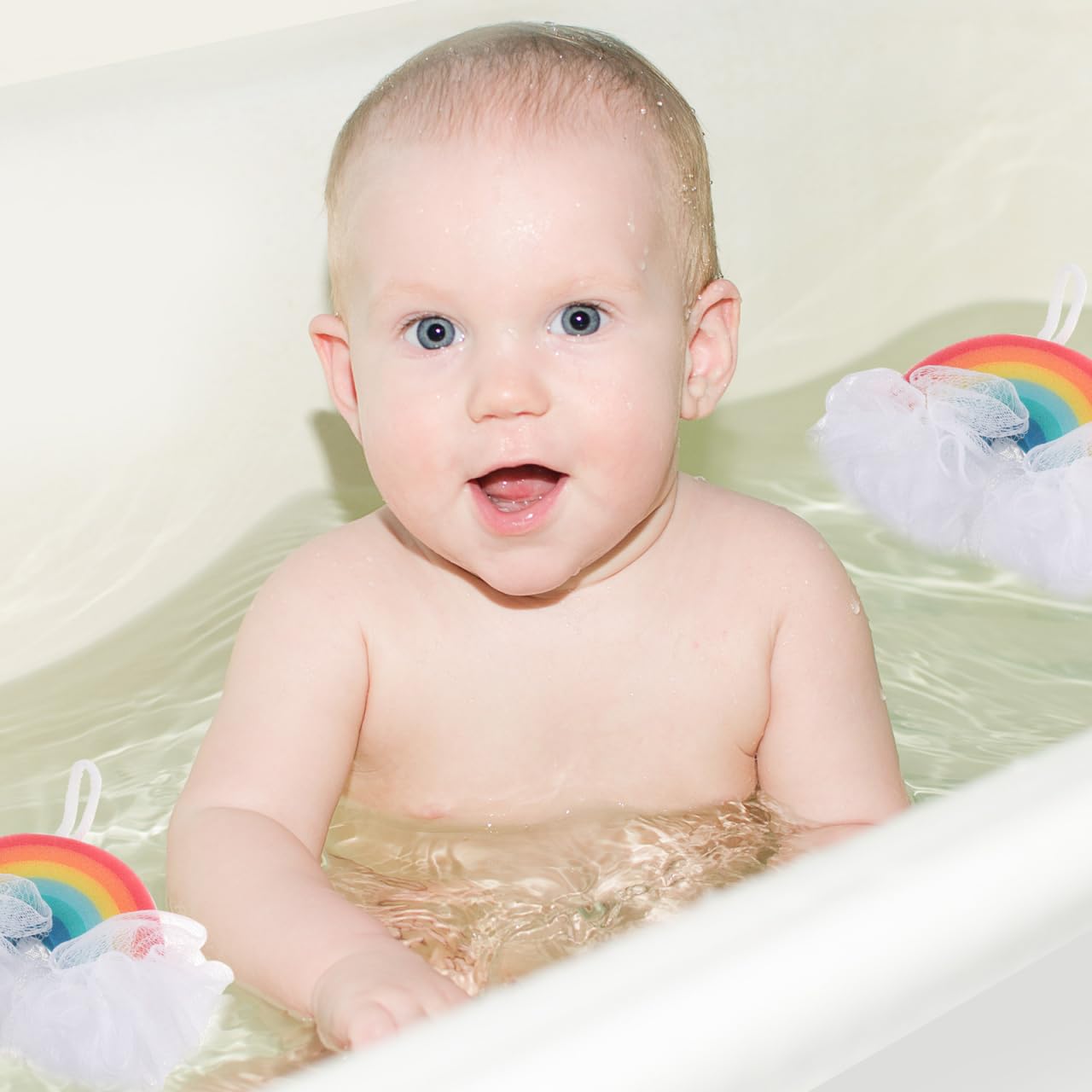 Healvian 2pcs Rainbow Bath Sponge, Bathing Loofahs,Exfoliating Sponge Puff Exfoliating Body Brush Luffa,Colorful Shower Loofahs,Bathing Body Scrubber for Boys Girls Baby Adults
