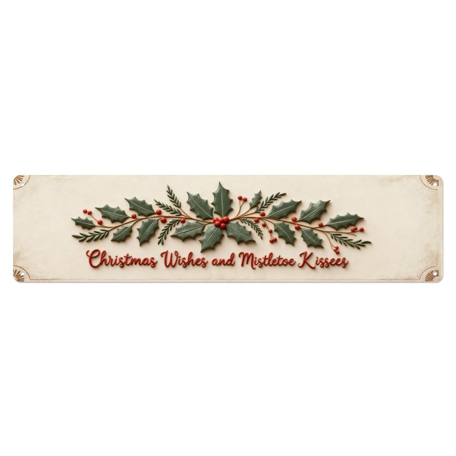 Holly Berries Mistletoe Christmas Wishes Metal Tin Sign Plaque