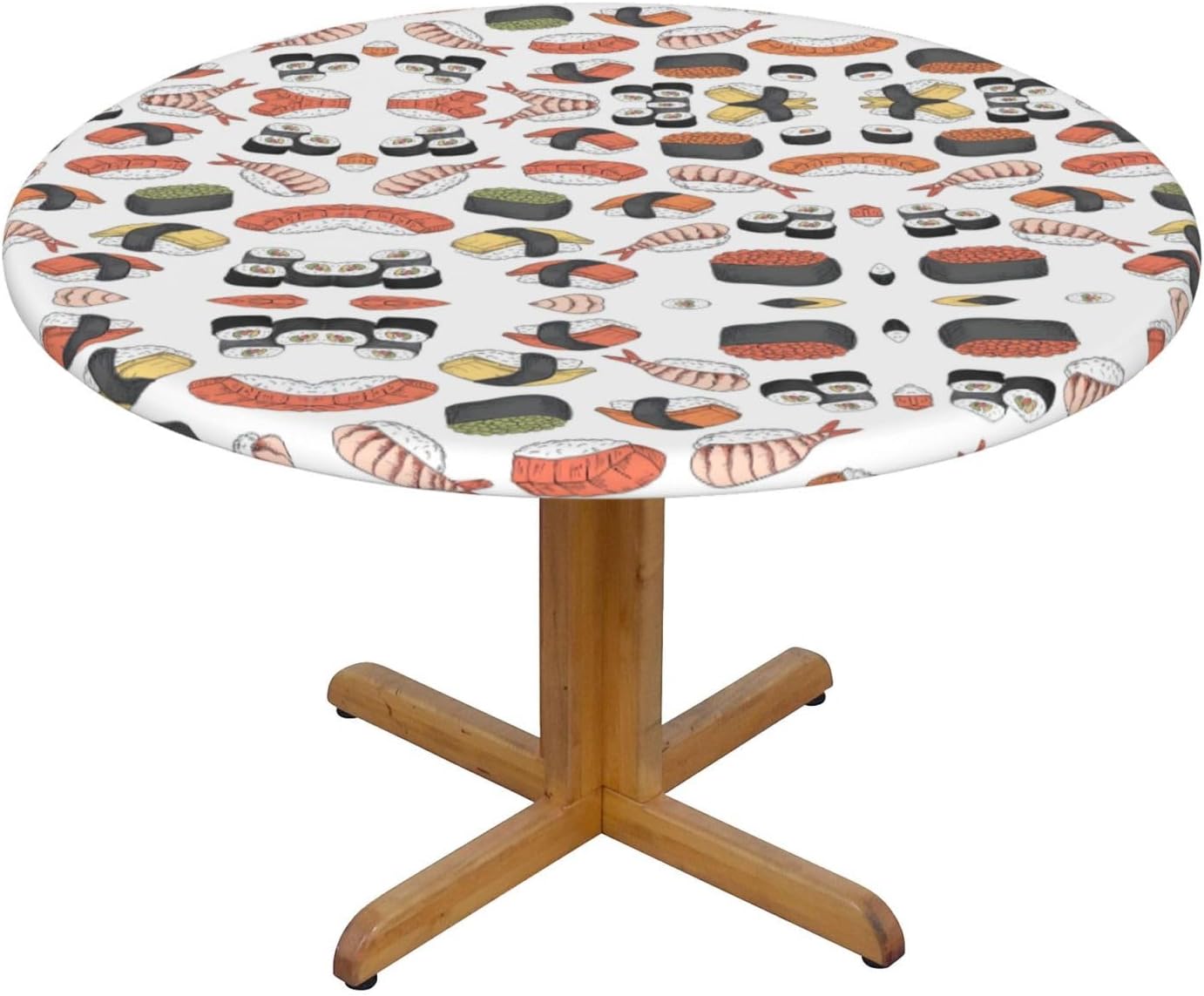 Sushi Print Outdoor Patio Kitchen Decor Supplies Wipeable Round Table Cloth for Indoor Outdoor