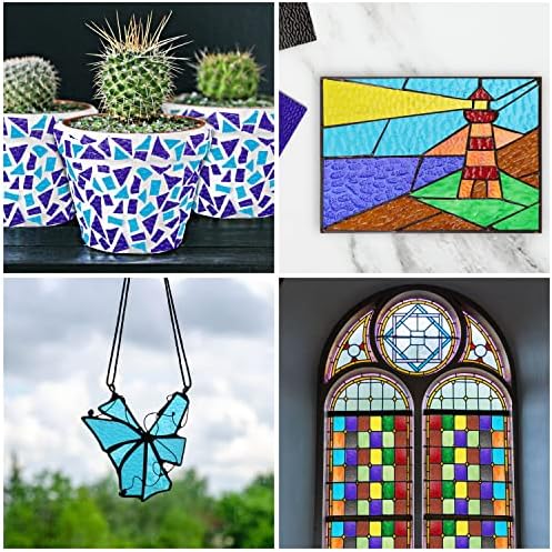 Belle Vous Mosaic Glass Sheets (10 Pack) - 10 x 15cm / 4 x 6 inches Mixed Colours - Textured Stained Cathedral Glass - Transparent Tiles Ideal for DIY Mosaic Arts/Crafts and Home Decoration