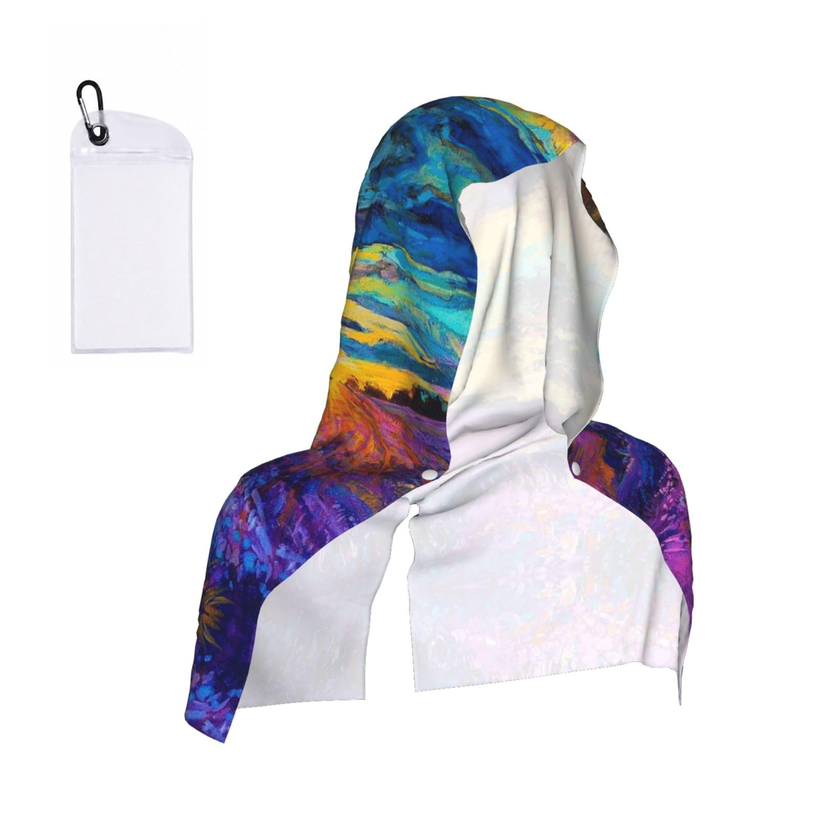 Esnaiuvcd Black Lavender Oil Painting Print Multifunctional Cooling Hoodie Bandana Portable Sweat Absorbing Design For Beach Workouts Exercise Heat Relief Accessories