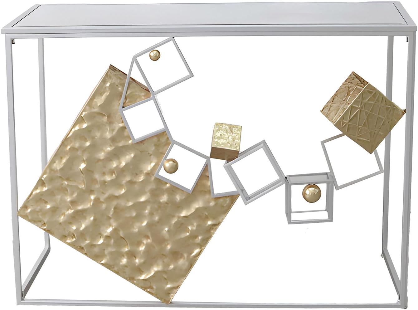 GILDE Sideboard Cubes Glass and Metal Rectangular Height 80 cm x Width 107 cm Gold/Silver Metallic Look