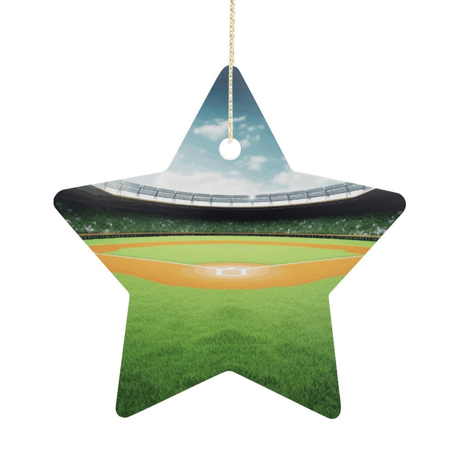 Green Baseball Field Backdrop Stars Ornaments Ceramic Christmas Tree Hanging Light in Weight Christmas Star Pendants Funny Double-Sided Printed Xmas Ornaments for Gifts