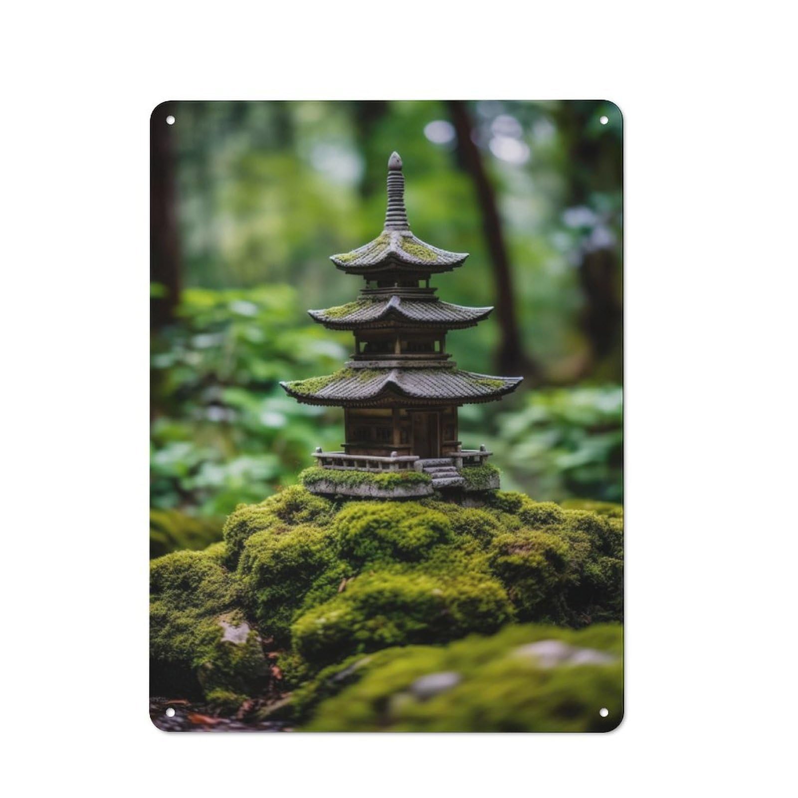 Zen Japanese Pagoda Temple Rustic Metal Sign 40x30cm, Barn Style Farmhouse Wall Decor for Kitchen, Cottage, Porch Or Garden Room
