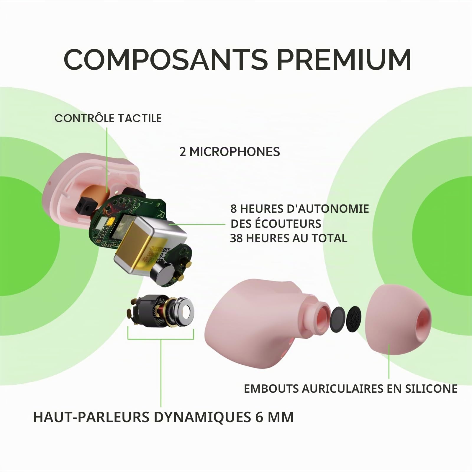 Belkin Écouteurs sans fil SOUNDFORM Play (3 préréglages, certification IPX5 pour la résistance à la sueur et aux éclaboussures, autonomie de 38 heures, pour iPhone, Galaxy, Pixel, etc., rose) AUC005