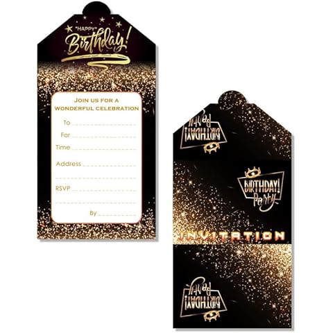 Yiran 16x Black Gold Birthday Invitations Cover