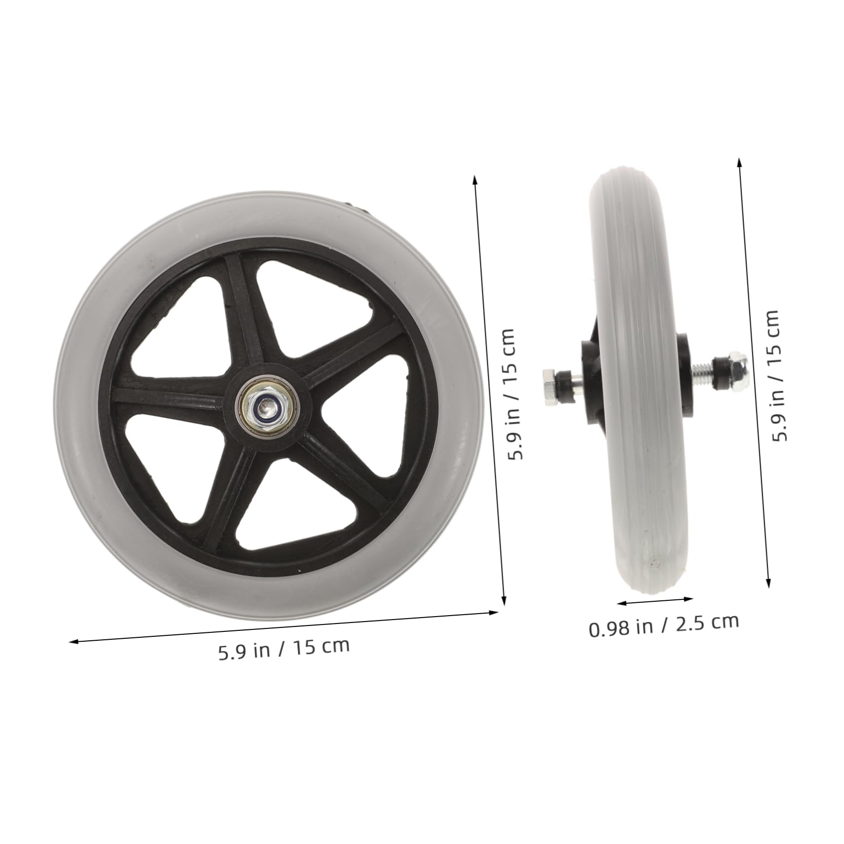 HAPINARY Replacement Wheelchair Wheels 6 Inch Small Gray Wheel Sturdy Plastic Universal Fit Wheelchair Accessory