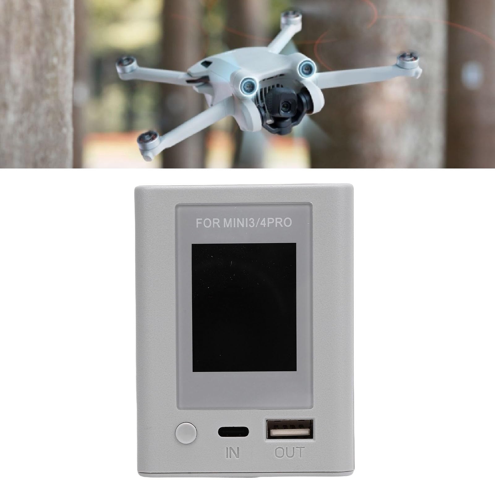 Cosiki Hub Caricabatteria per Droni, Stazione di Ricarica Rapida PD da 45 W con Display LCD, per Batterie Mini 3, 3 Pro, 4 Pro Drone, 2 Batterie Caricate Contemporaneamente