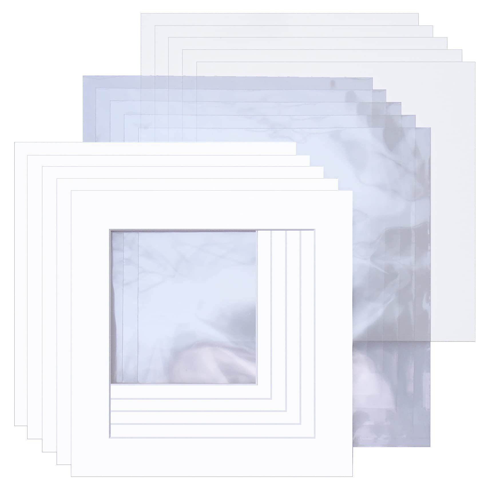 Picture Mounts with Backs & Bags, Frame Size 12 x 12, Choice of Picture Size and Colour, Pack of 5 [Bright White, 12 x 12 to fit 8 x 8]