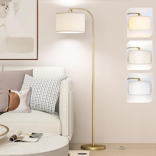 Lámparas de pie de arco para sala de estar con 3 temperaturas de color, lámpara de pie moderna luz de lectura con bombilla de 9 W incluida, lámpara
