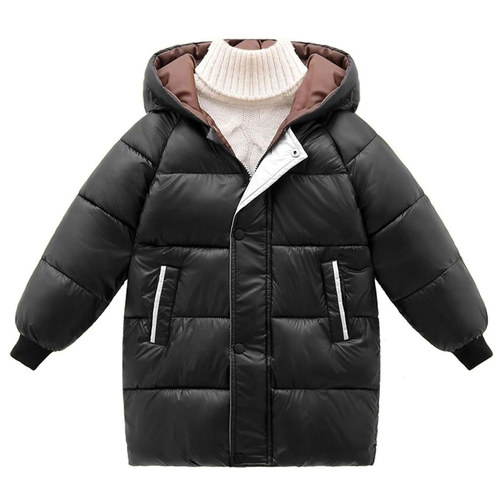 Abbigliamento Invernale per Bambini Cappotto Lungo con Cappuccio per Bambini Piumino per Bambini Autunno e Inverno Cappotto Lungo Imbottito Caldo con Cappuccio per Ragazze 7-8 Anni