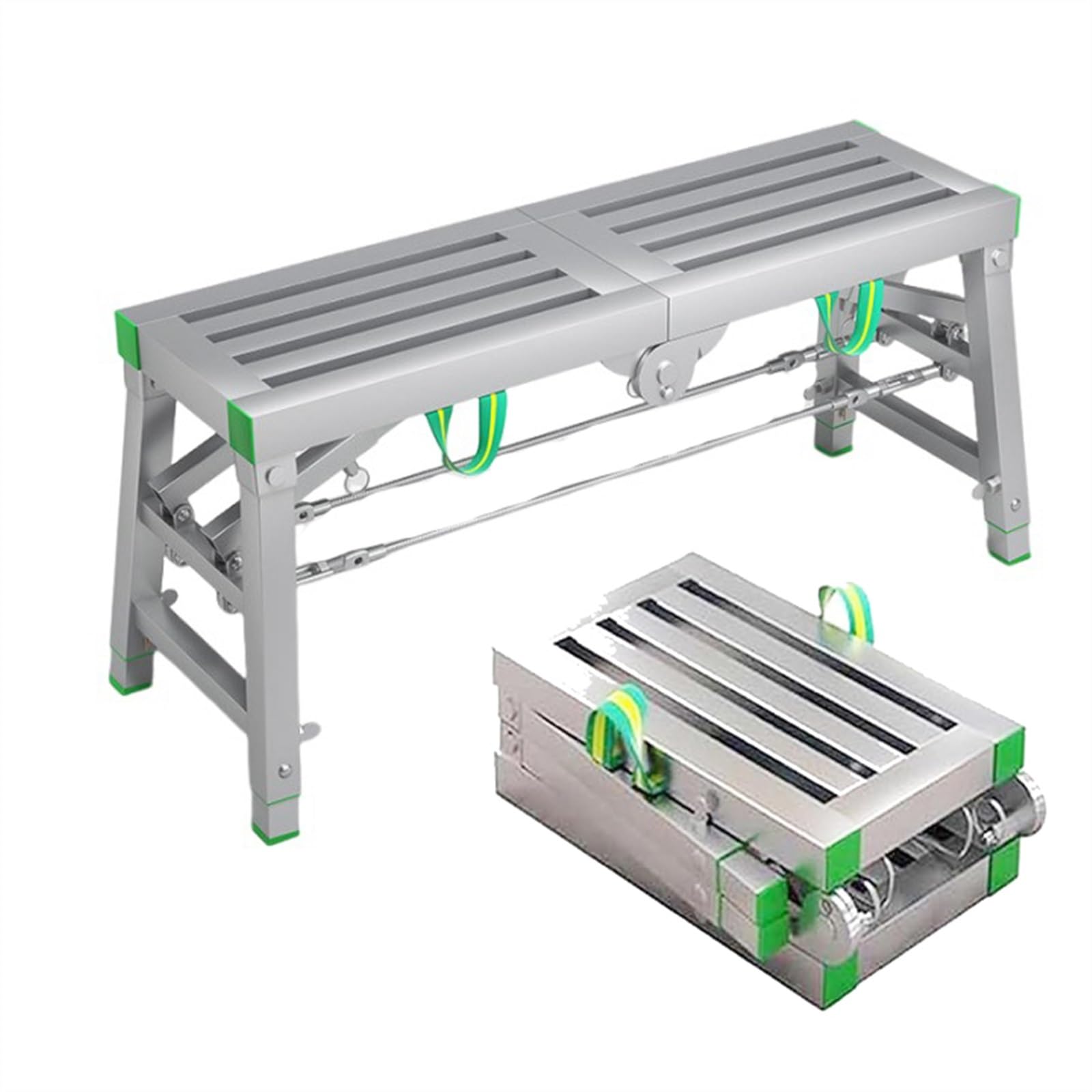 Plate-forme de travail réglable avec système de pliage rapide pour échafaudage compact