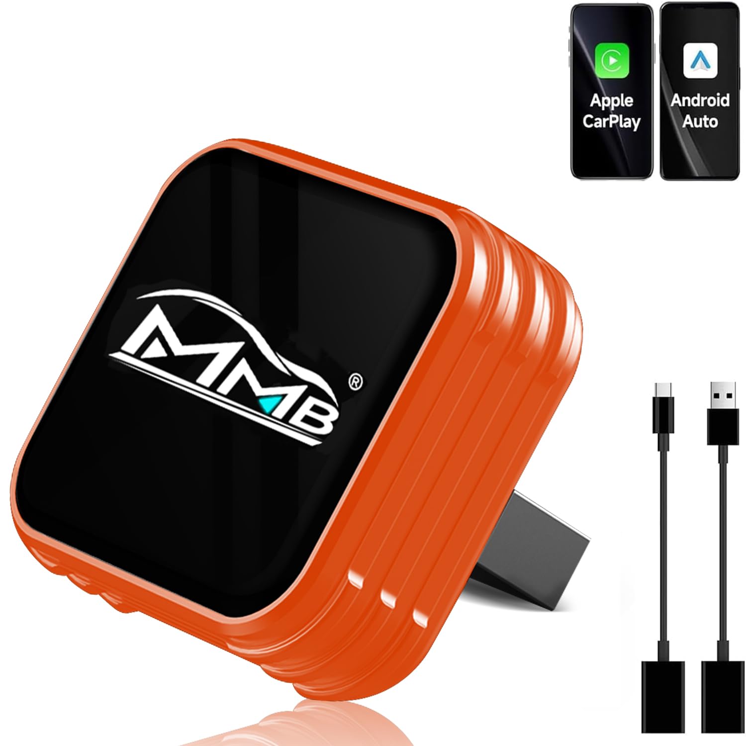 MMB Wireless CarPlay Adapter, kabelgebundenes Mühelos In kabelloses CarPlay um,Geeignet Für Fahrzeuge Mit CarPlay, kompatibel mit iPhone iOS 10+ und Android Auto, Mini & Stabiler Adapter (orange)