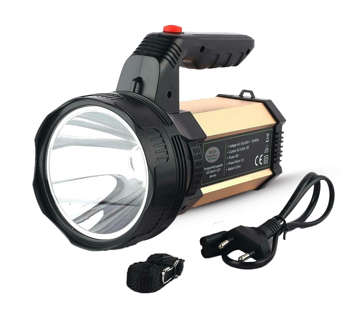 Rechargeable Searchlight Torch – Bright LED Laser Flashlight with 800m Beam Range, 6000mAh Battery, Metal Housing & Plastic Body – Powerful Security Light, 1 Pc