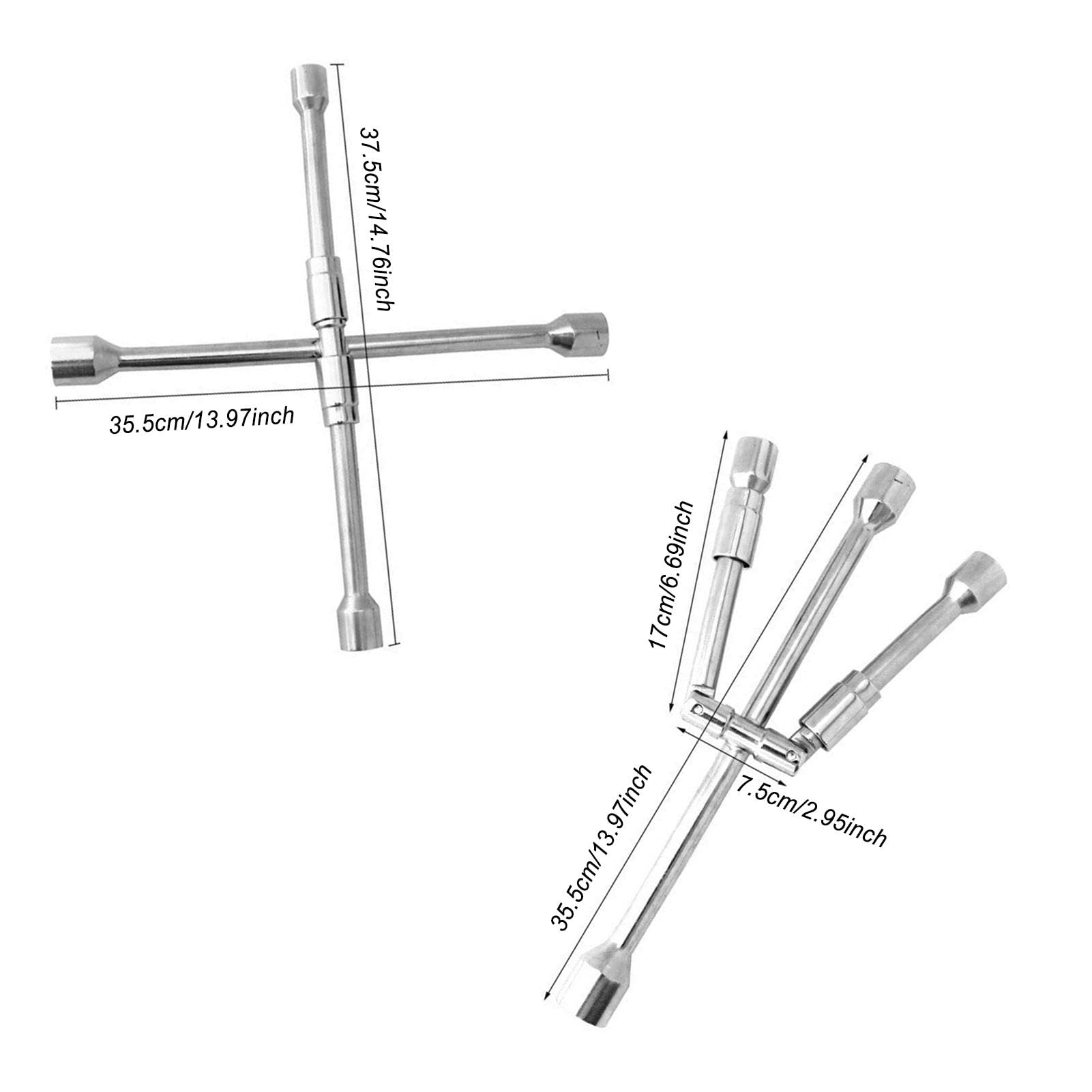 Llave para tuercas de rueda, llave de tuercas de rueda | llave de rueda cruzada de 4 vías, plegable, multifuncional, portátil de 14 pulgadas, para camiones, autocaravanas y coches