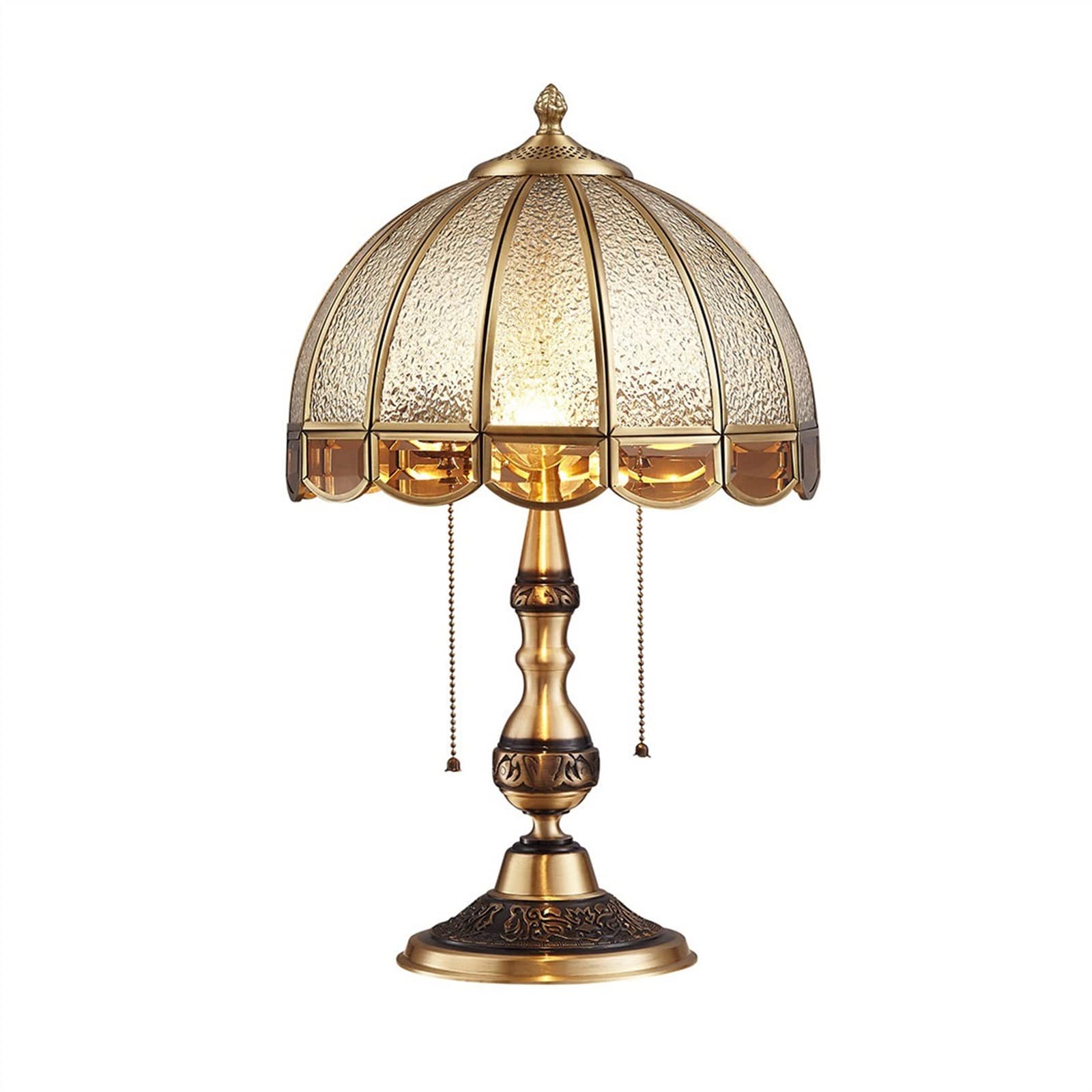 Affascinante Lampada da scrivania europea in rame, soggiorno, studio, lampada decorativa, camera letto, comodino antica con paralume in vetro Arredamento per la casa