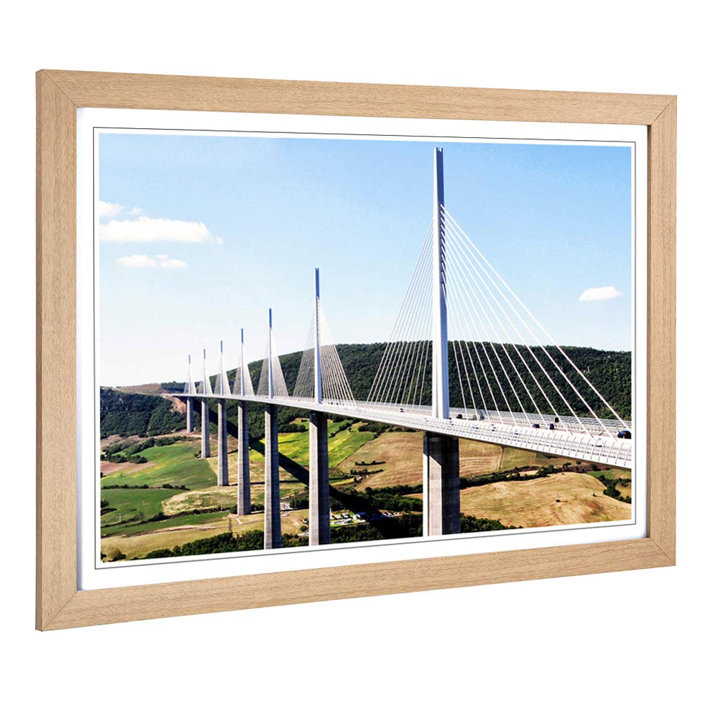 Big Box Art Framed Print of Millau Bridge France Landscape (2) Design | Wall Art Picture | Home Decor for Kitchen, Living Room, Bedroom, Hallway, Oak, A2 / 24.5x18 Inch / 62x45cm