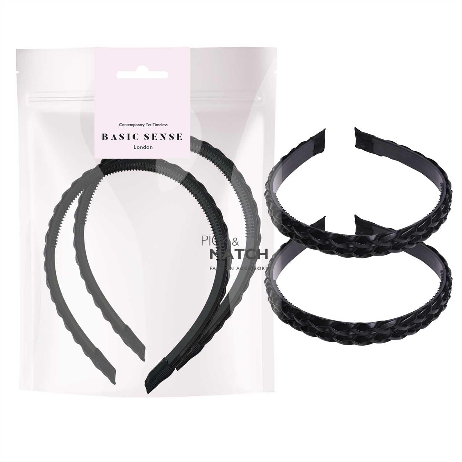 Basic Sense Leather Braided Headbands for Women & Teens PU Plaited Aliceband, Hairband - 2pcs, Black, 1 count (Pack of 2) - Image 2