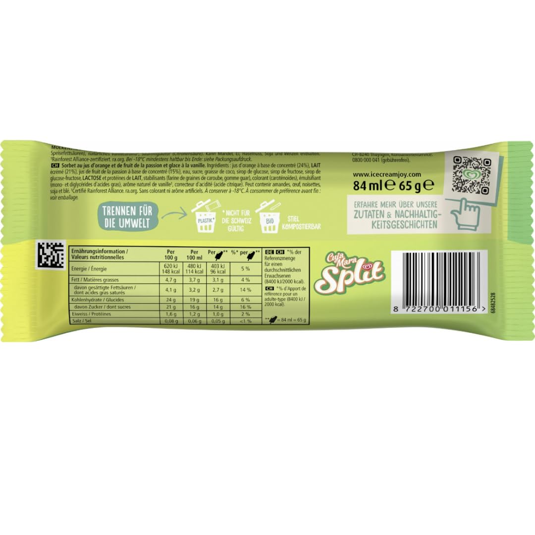 Langgneese Flutschfinger Cuja Mara Split Eiscreme 65 gramm, 8 Er