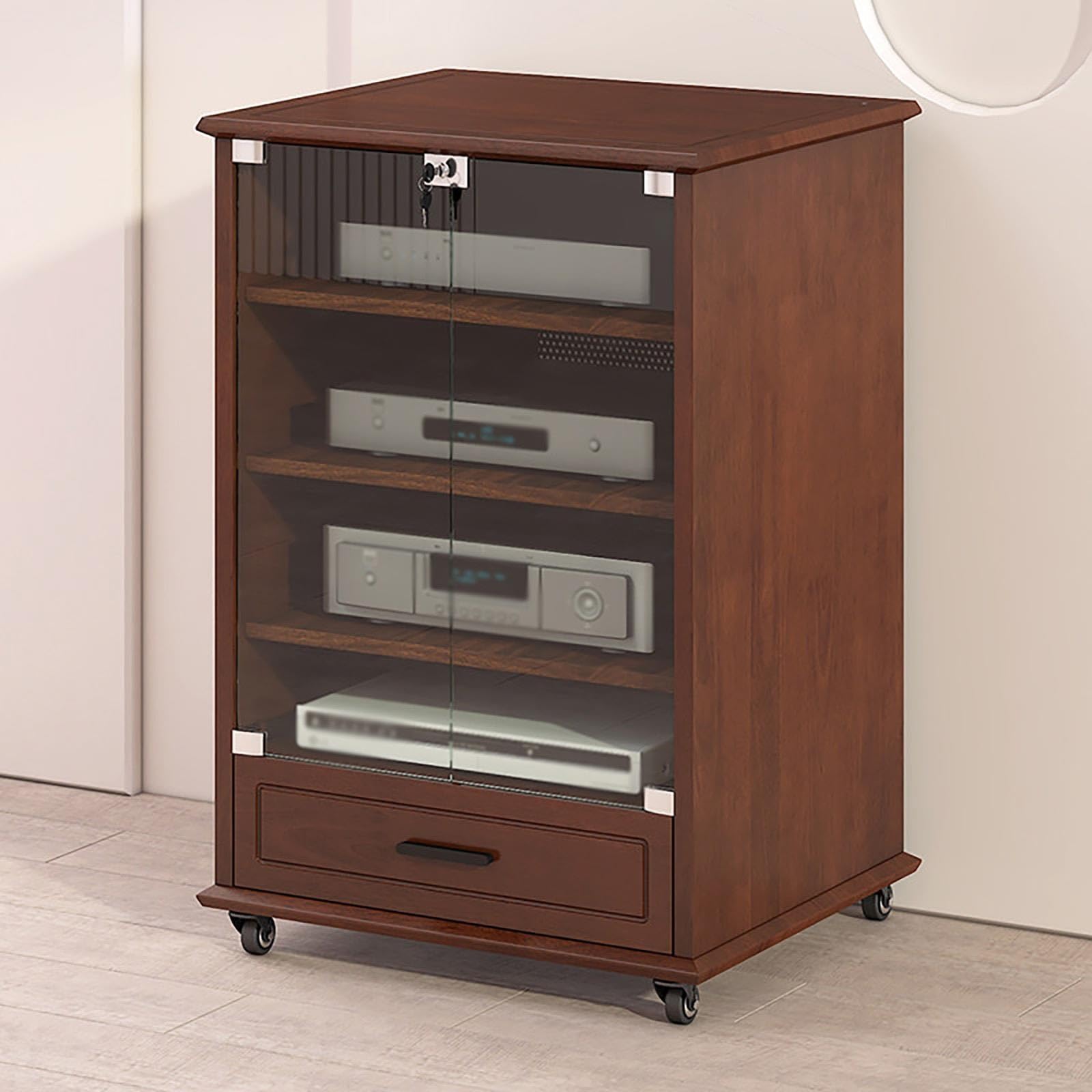 Mueble AV de madera maciza, rack audio estéreo con almacenamiento