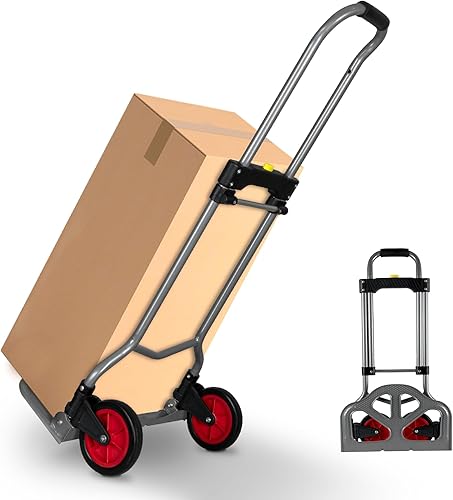 PHALANX Carro de mano plegable, carrito móvil ligero, capacidad de 220 libras, carrito de mano de 2 ruedas plegable rápido con mango telescópico,