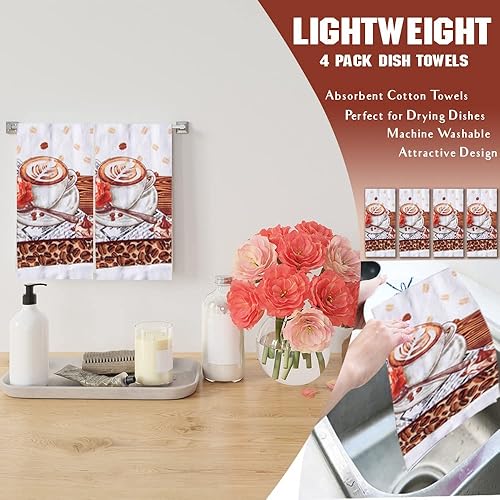 Miniatura 2 de Lobyn Value Packs Paquete de 4 paños de cocina absorbentes y ligeros de 15 x 25 pulgadas, algodón de poliéster (decoración de café)