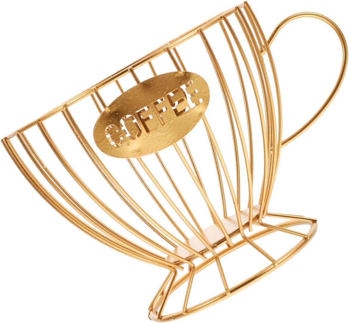 Zerodeko Metal Coffee Pod Storage Basket with Hollow Cup Design Multipurpose Fruit and Snack Organizer for Home Office Kitchen Coffee Holder in Gold