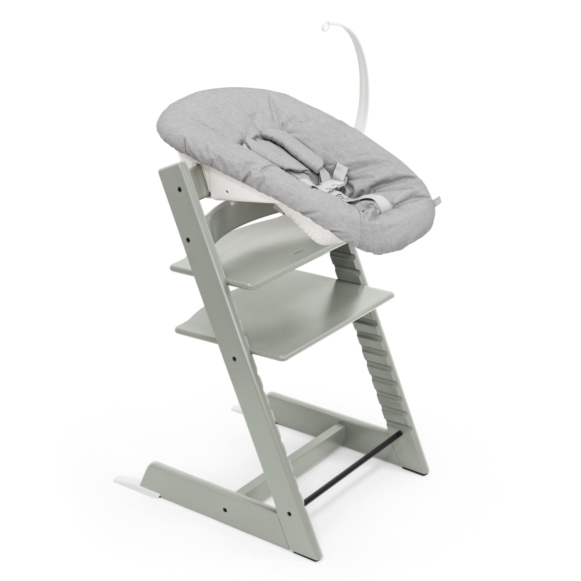 Silla Tripp Trapp Stokke (Verde glaciar) con Newborn Set (Gris) – Utilizar desde el nacimiento y hasta 9 kg – Cómodo, seguro y fácil de usar