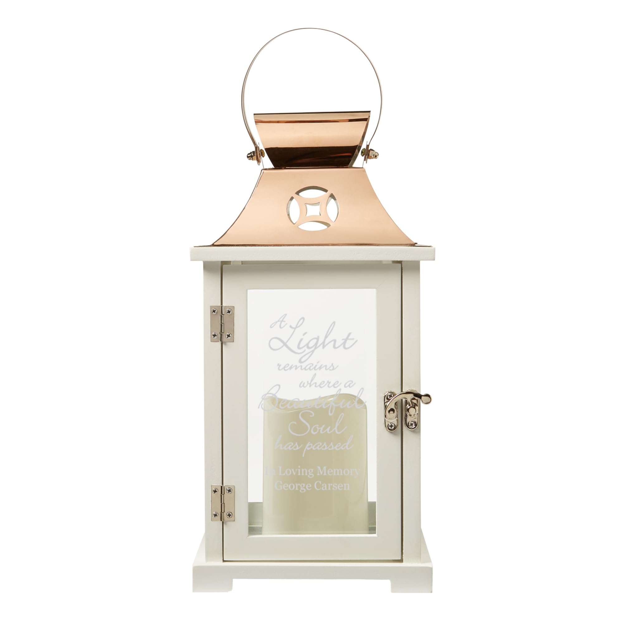 Let’s Make Memories Personalized Memorial Lantern - Sympathy - Condolences - LED Candle - Automatic Timer - Wood/Stainless Steel - Copper Finish - A Light Remains
