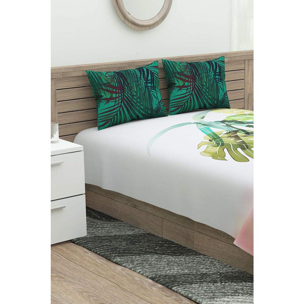 Portico Rainforest Printed Double Bed Sheet with 2 Pillow Cover (Green