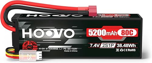 HOOVO 2S 7.4V 80C 5200mAh LiPo Battery Pack Estuche rígido con conector T Plug para RC Buggy Vehículos Coche Barcos Camiones Duratrax