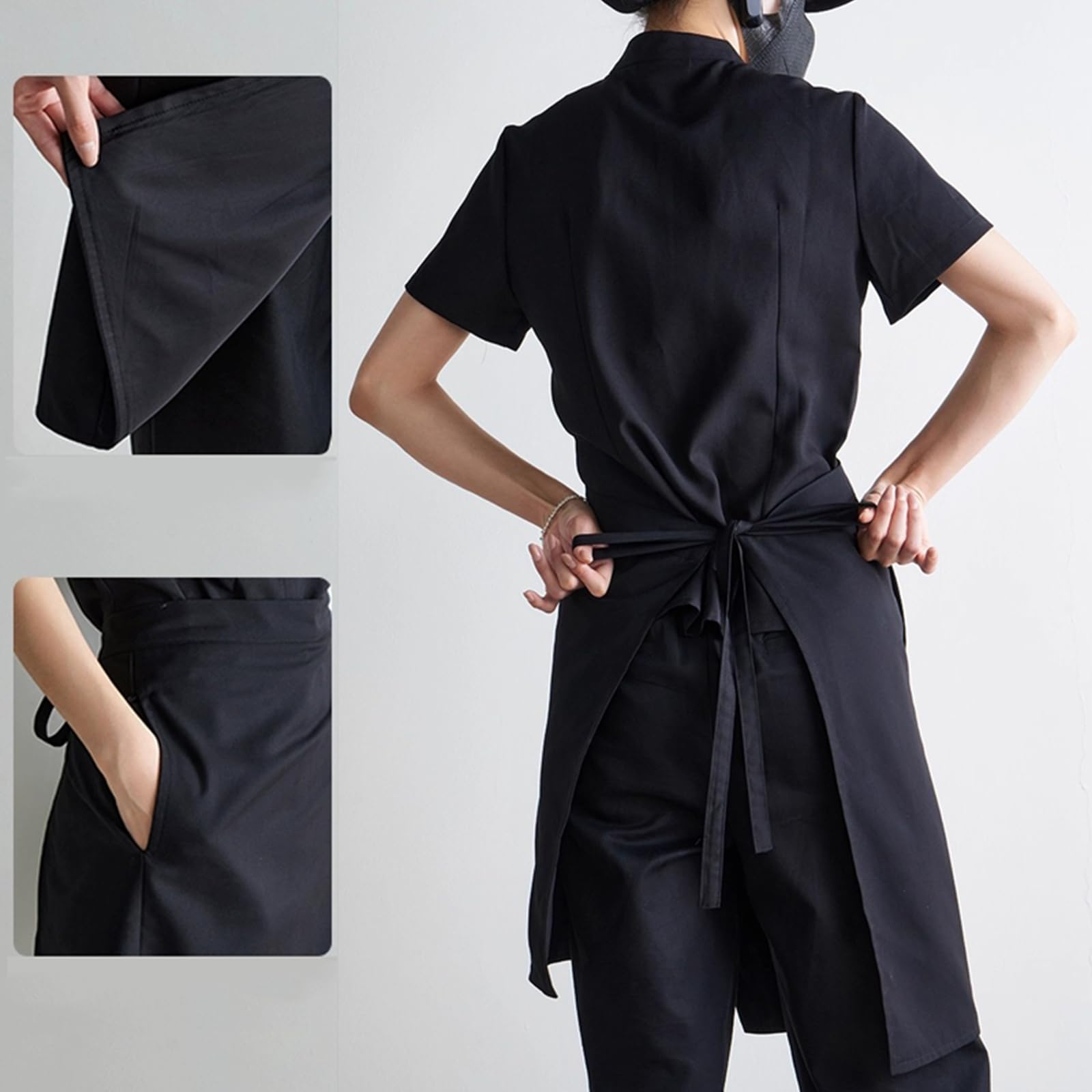 Delantal De Camarero, Corto Delantales De Cocina para Mujer Y Hombre, Cocina, Restaurante, Trabajo, CamareroBlack,One Size