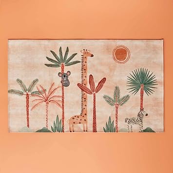 بيلة ميزون سفاري للأطفال مطبوع على شكل حيوان بساط بوليستر 100%، سمك السلمون، 80x150 سم