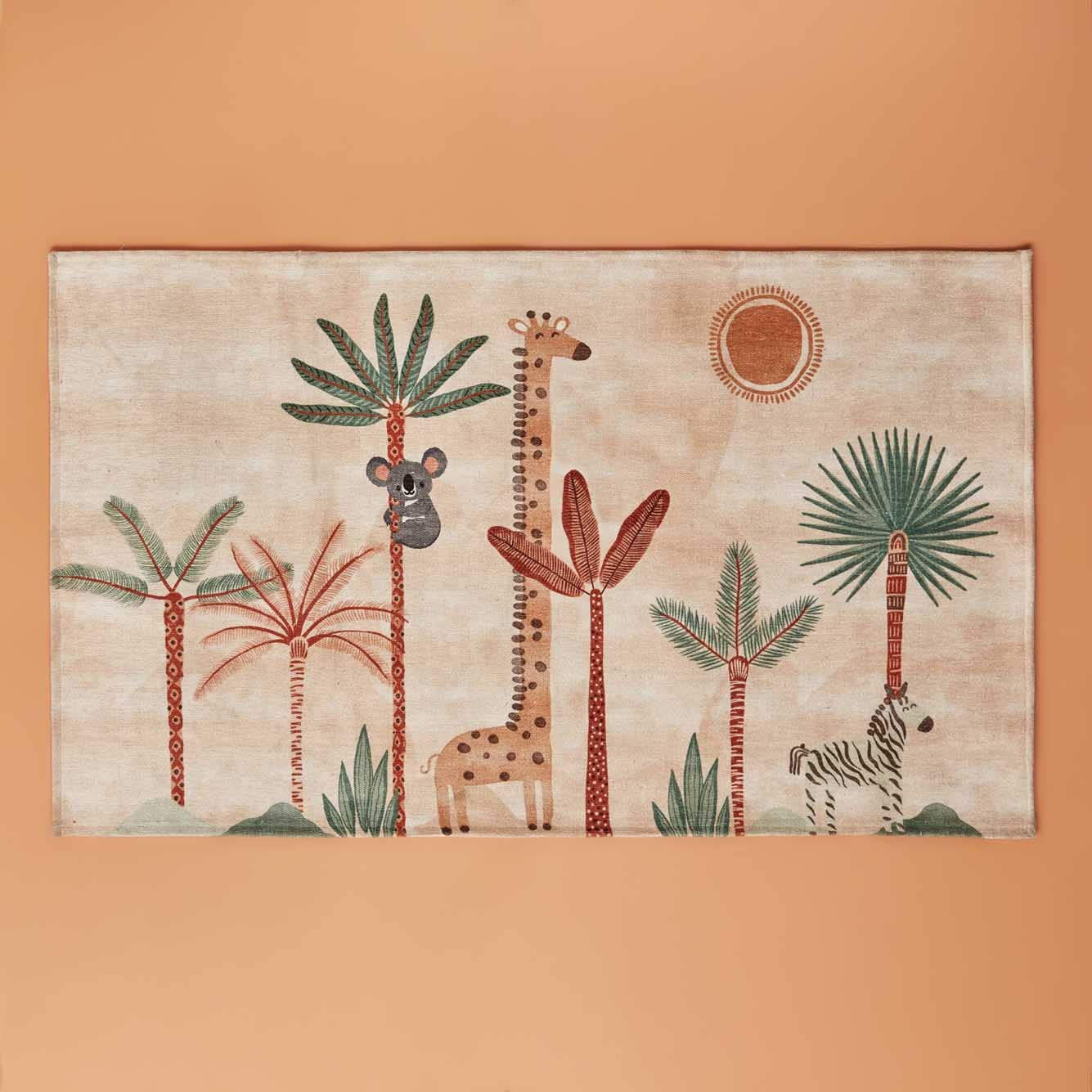 BELLA MAISON Safari Kids Hayvan Baskılı%100 Polyester Kilim, Somon, 80x150 cm
