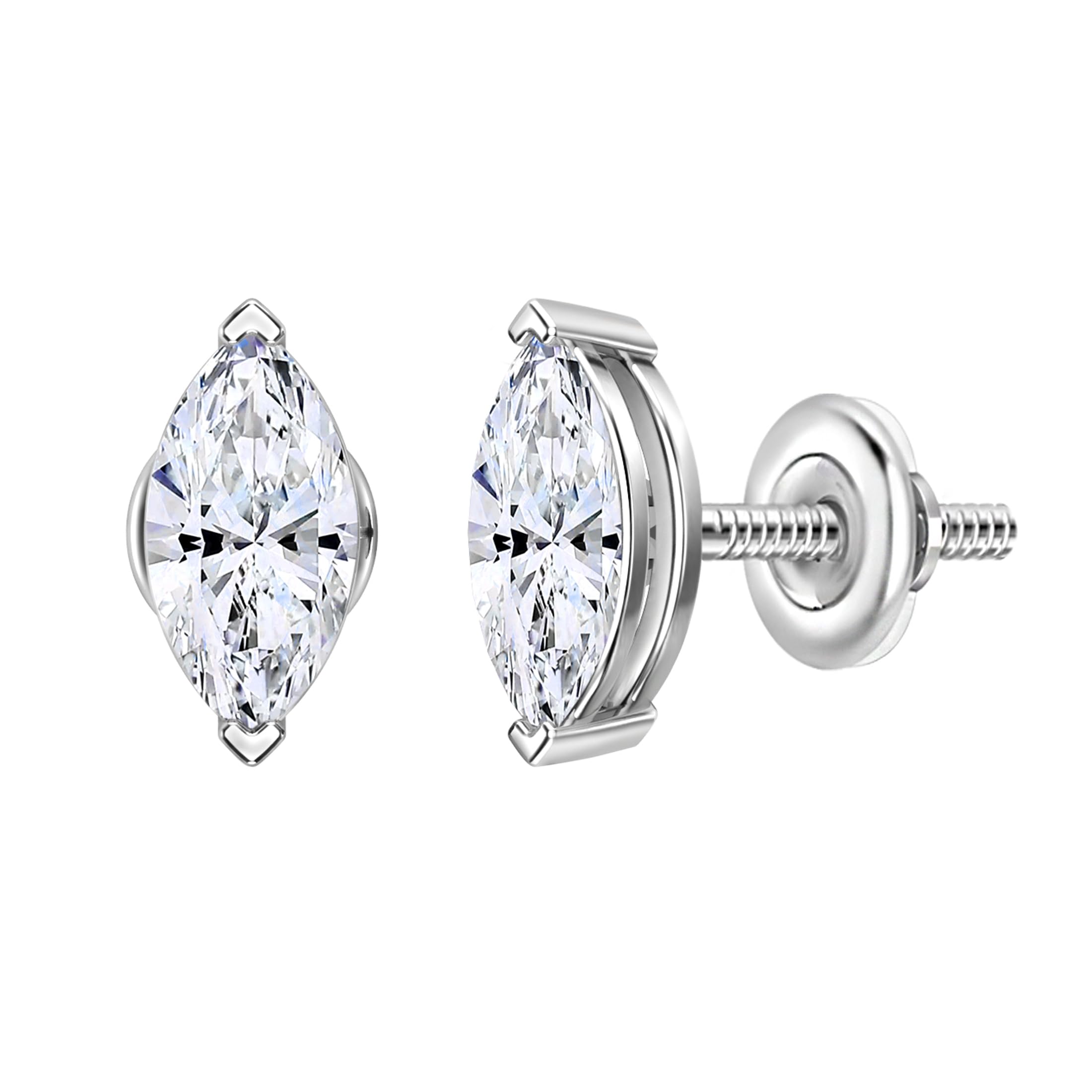 Dazzlingrock Collection 1.00 Cttw Marquise Cubic Zirconia V-Prong Solitaire Stud Earrings for Women in 925 Sterling Silver in Screw Back