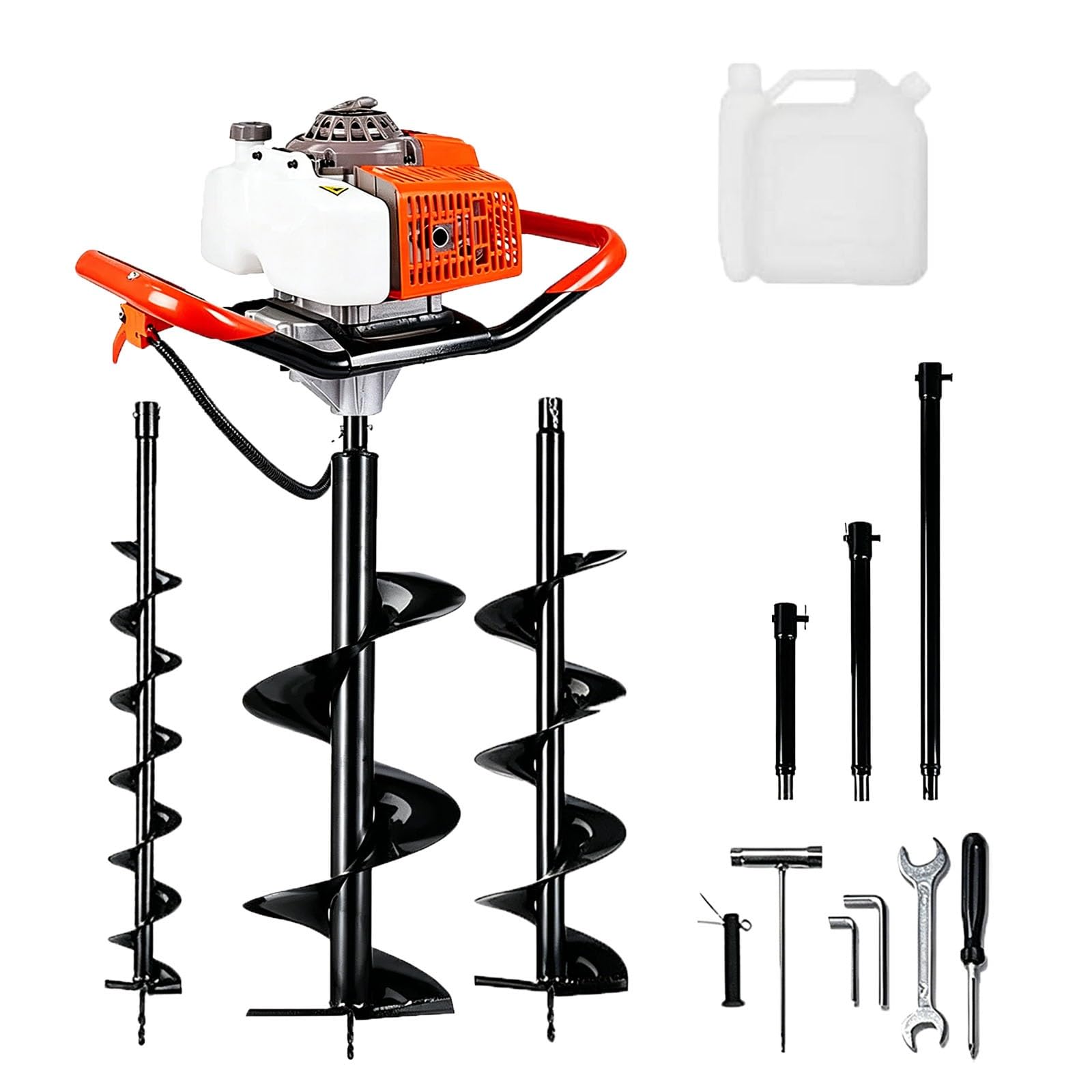 Koyike One Color 63Cc Gasoline Earth Auger Post Hole Digger, 2-Cycle Engine With 3 Drill Bits 4/8/12 Inch And 3 Extensions 8/12/20 Inch, Professional Grade Soil Digging Machine