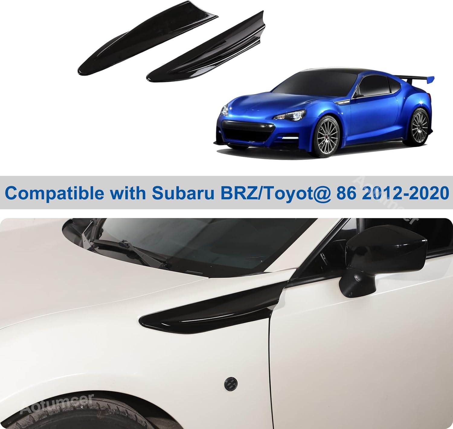 Fender Fin Vent Compatible with Subaru BRZ 2012-2020/Toyot@ 86 2016-2020 Side Fender Stickers, Aotumcer 2PCS Air Vent Flow Intake Hole Grille Spoiler for Decorative Cover (Piano Black)