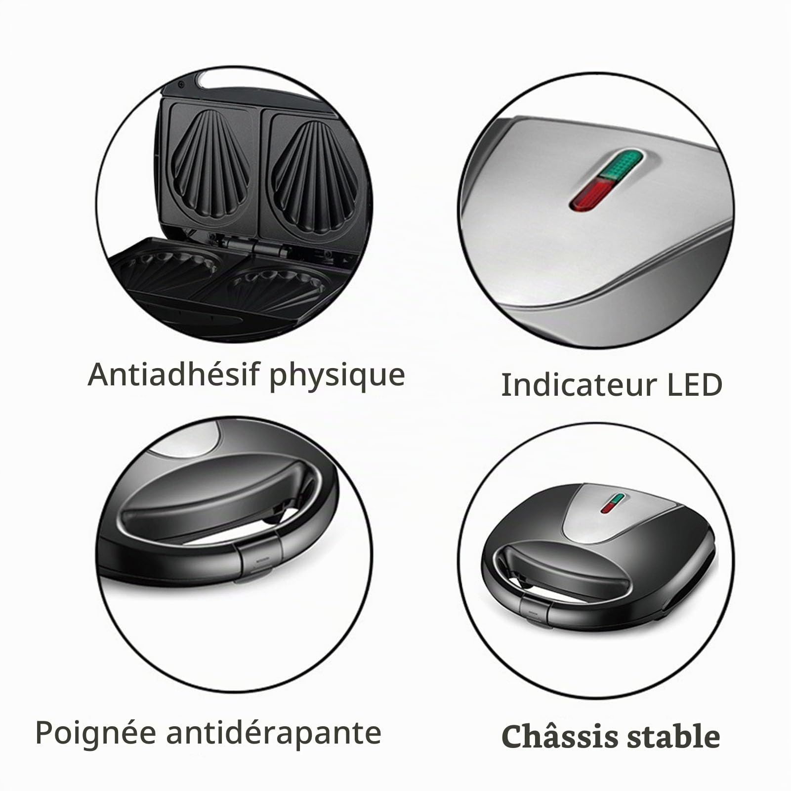 Bewinner Machine à Madeleine Double Face 850W - Faites vos Madeleines et Petits Déjeuners avec Anti-brûlure - Idéal pour Pain en Forme de Coquillage