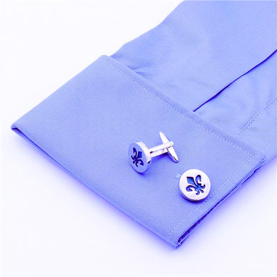 Paire de Boutons de Manchette Fleur de Lys Bleu Roi | Cadeau pour Homme Moderne | Bijoux Hommes Mariage Fêtes et Anniversaires