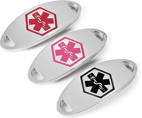 BAIYI - Paquete de 3 etiquetas de identificación de pulsera Etiquetas de identificación de alerta médica de acero inoxidable para pulseras grabadas