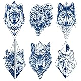 PADOUN Wolf Semi Permanent Tattoo, 6-Sheet Long Lasting 7-14 Days Temporary Tattoos Animal Wolf Tattoo Stickers, Waterproof 100% Plant-Based Ink Infinity Realistic Fake Tattoos for Adult Kids
