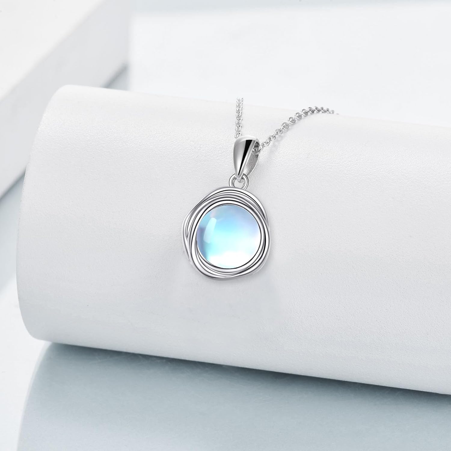 POPLYKE Pearl Moonstone Opal Black Pearl Necklaces for Women 925 Sterling Silver Single Pearl Necklace 8mm Pearl Gemstone Jewelry for Mom Wife - Image 3